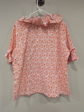 NWT Elizabeth Wilson Nancy Jane Ruffle Neck Cotton Blouse Size XXXL